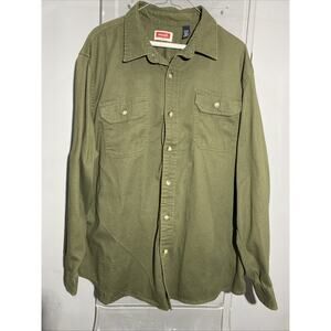 Wrangler Mens Green Long Sleeve Button Front Collared Work Shirt Size XL